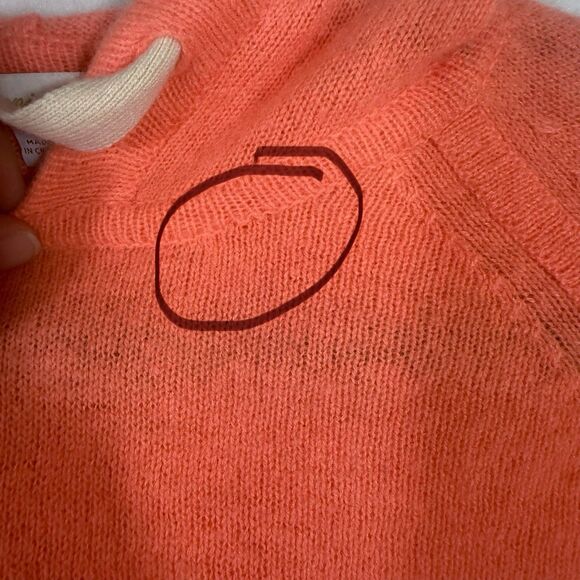 Minnie Rose Coral Orange Hooded Cropped Chewed Hem Cashmere Sweater Size S Cozy - Picture 10 of 12